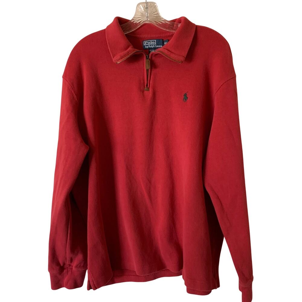 Polo Ralph Lauren Mens XL Red 100% Cotton Long Sleeve 1/4 Zip Sweatshirt